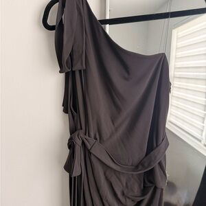 Robert Rodriguez Gown Elegant One-Shoulder Brown Dress with Waist Tie